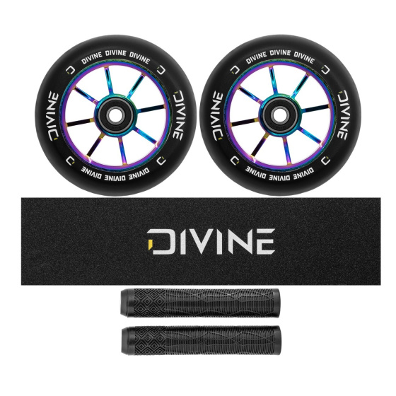 Zestaw 2 sztuk kółek Divine 120 mm Spoked neochrome + Divine griptape + Divine gripy