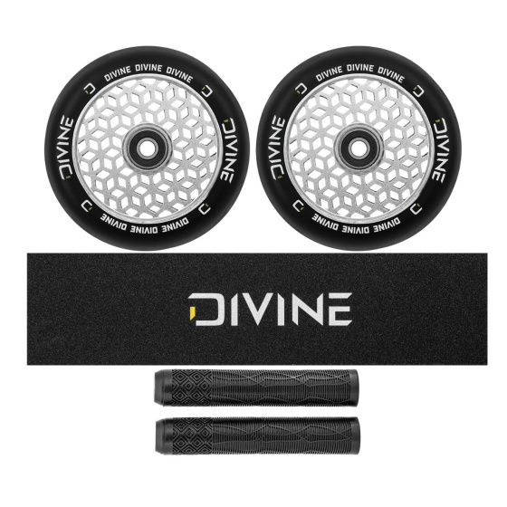 Zestaw 2 sztuk kółek Divine 110 mm Light Core srebrne + Divine griptape + Divine gripy