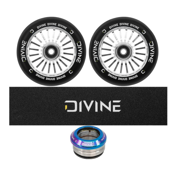 Zestaw 2 sztuk kółek Divine 110 mm Turbo srebrne + Divine griptape + Divine headset