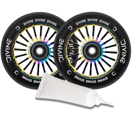 Zestaw 2 sztuk kółek Divine 110 mm Turbo Neochrome + olej Divine do łożysk