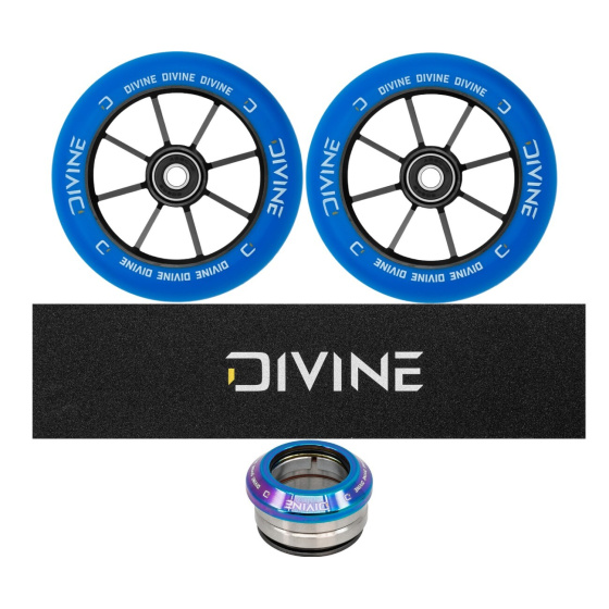 Zestaw 2 szt. kółek Divine 110 mm Spoked niebieskie + Divine griptape + Divine headset