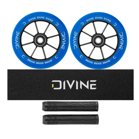 Zestaw 2 sztuk kółek Divine 110 mm Spoked niebieskie + Divine griptape + Divine gripy