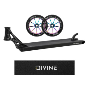 Zestaw Deska Ethic Lindworm V4 580 mm czarna + 2 sztuki kółek Divine 110 mm Spoked Neochrome + Griptape z logo Divine