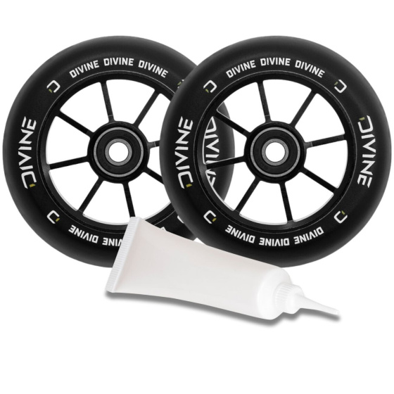 Zestaw 2 szt. kółek Divine 120 mm Spoked czarne + Divine olej do łożysk