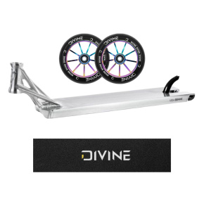 Zestaw Deska Ethic Lindworm V4 600 mm RAW + 2 szt. kółek Divine 110 mm Spoked Neochrome + griptape z logo Divine