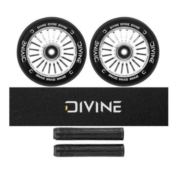 Zestaw 2 sztuk kółek Divine 110 mm Turbo srebrne + Divine griptape + Divine gripy