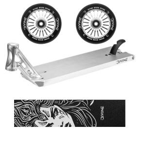 Zestaw Deska Divine Forget Street 6" 580 mm srebrna + 2 szt. kółek Divine 110 mm Turbo srebrne + Divine Nyx griptape